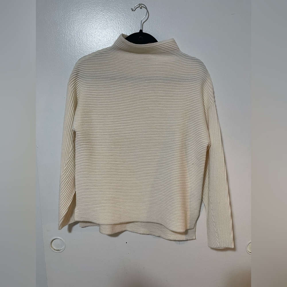 REISS clean turtle neck ribbed pullover long sleeve sweater cream size S… - Picture 2 of 5